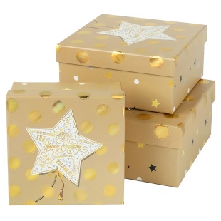 Набор коробок Звезда и горошек, Бежевый, 20*20*9,5 см, 3 шт. в упак. 