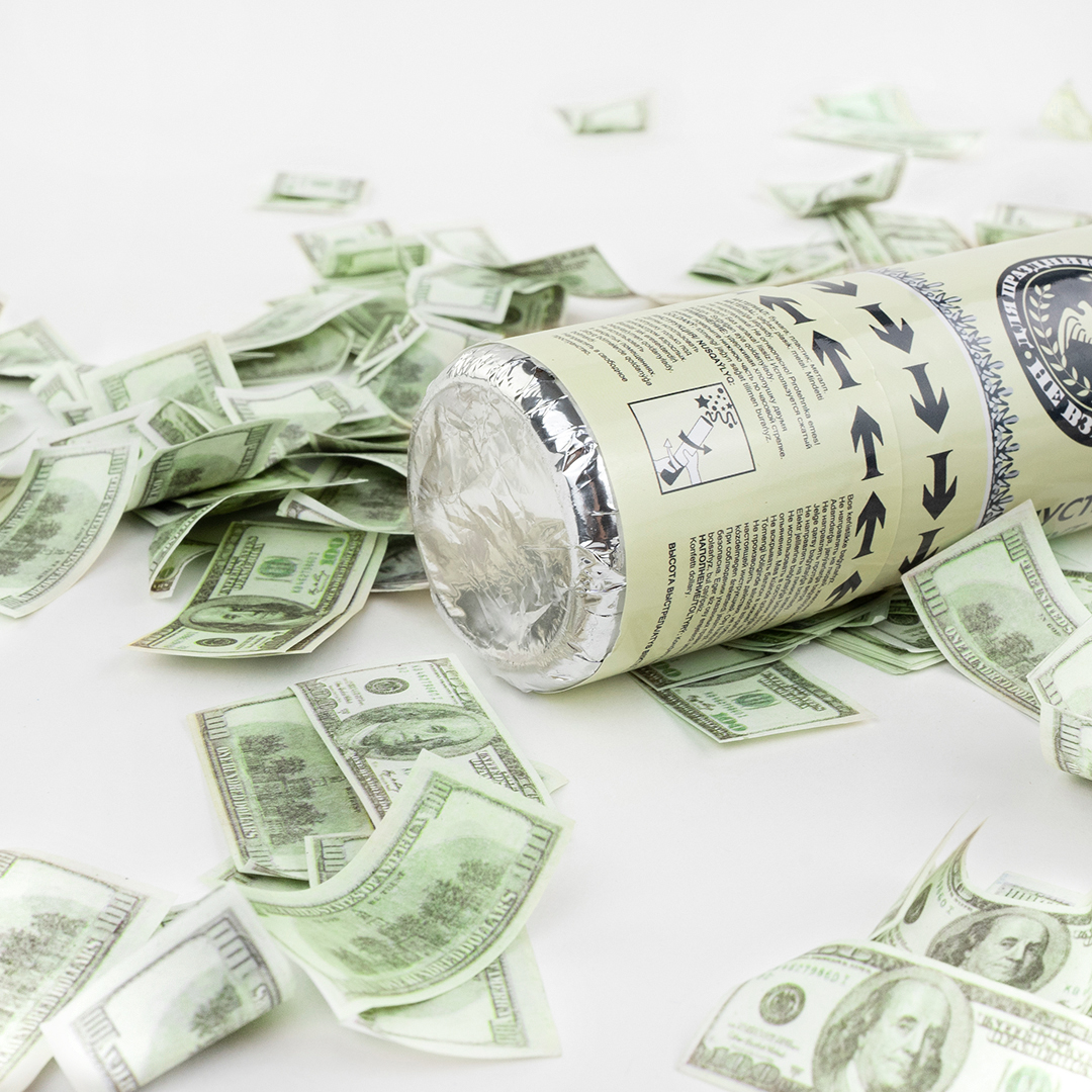 Пневмохлопушка (16/40 см), Деньги, Доллары, 1 шт.