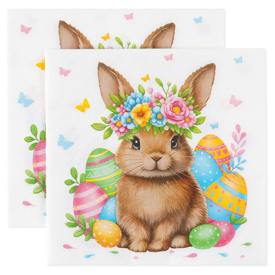 Сервировочные салфетки, Кролик в цветочном венке, 33*33 см, 20 шт.