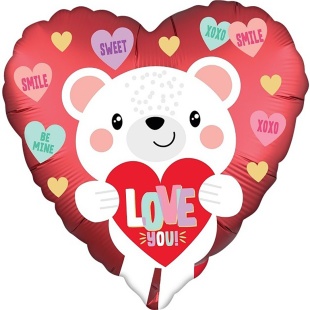 Шар (18''/46 см) Сердце, Мишка с сердцем, 1 шт. в уп. (цв.этик.)