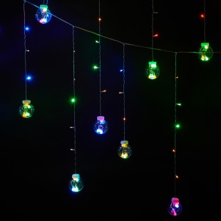 Светодиодная гирлянда Лампочки, 108 LED, 12 фигур, 8 режимов, IP 14, 1*3,5 м. Разноцветный, 1 шт.