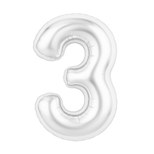 Шар (40''/102 см) Цифра, 3 Slim, Белый блеск, 1 шт. в уп.