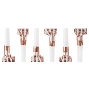 Карнавальные язычки гудки, Полосы, Белый/Розовое золото, Металлик, 6 см, 6 шт. в упак. 