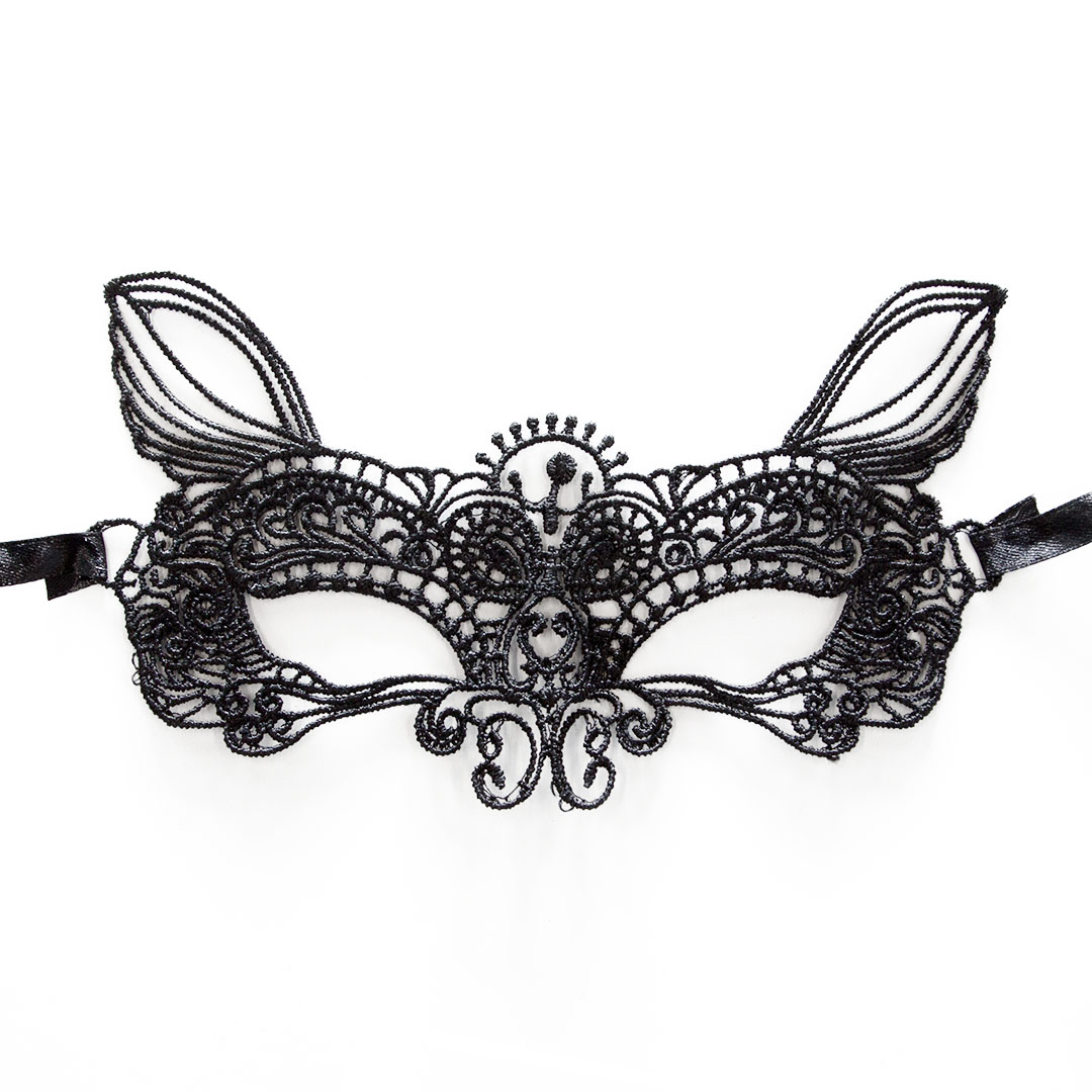 Маска кружевная, фигурная, Кошечка, Черный, 16*24 см, 1 шт. 