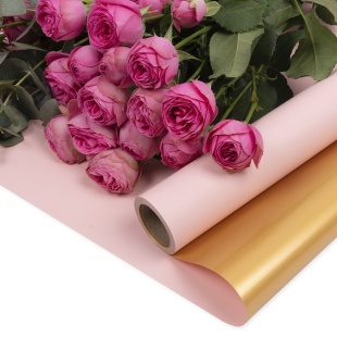 Упаковочная пленка 65мкр (0,57*10 м) Двухцветная, Светло-розовый/Золото, Матовый, 1 шт.