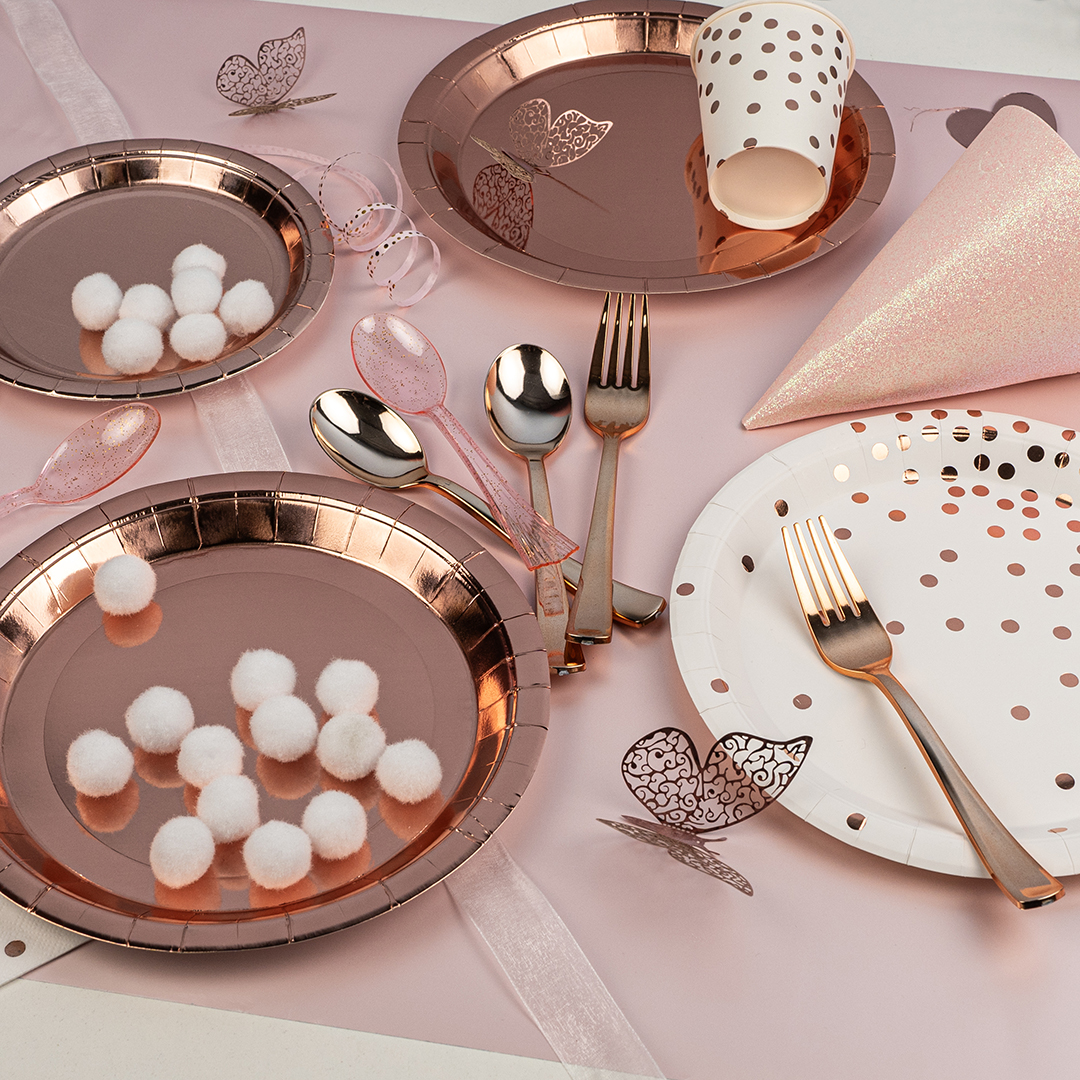 Тарелки (9''/23 см) Розовое Золото, Металлик, 6 шт.