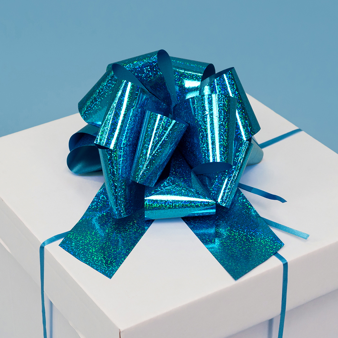 Бант Шар, Голубой, Голография, 21 см, 1 шт. в упак. 