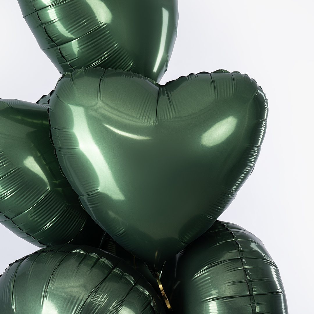 Шар (18''/46 см) Сердце, Темно-зеленый, Сатин, 1 шт.