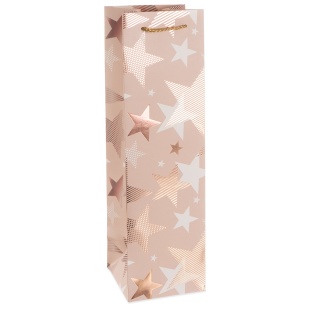 Пакет подарочный для вина, 210гр, Мириады звезд, Розовый, Металлик, 38*11*11 см, 1 шт.