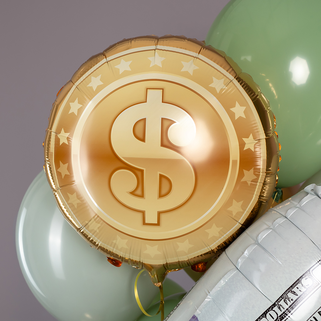 Шар (18''/46 см) Круг, Знак Доллара, Золото, 1 шт.