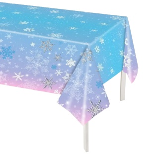 Скатерть одноразовая, Волшебные снежинки, Голубой, Градиент, 137*274 см, 1 шт.