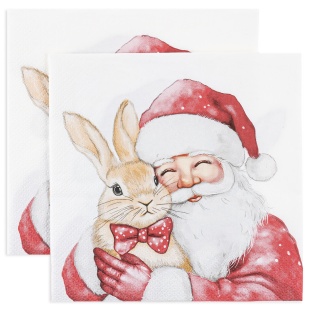 Сервировочные салфетки, Дед Мороз с кроликом, 33*33 см, 20 шт.