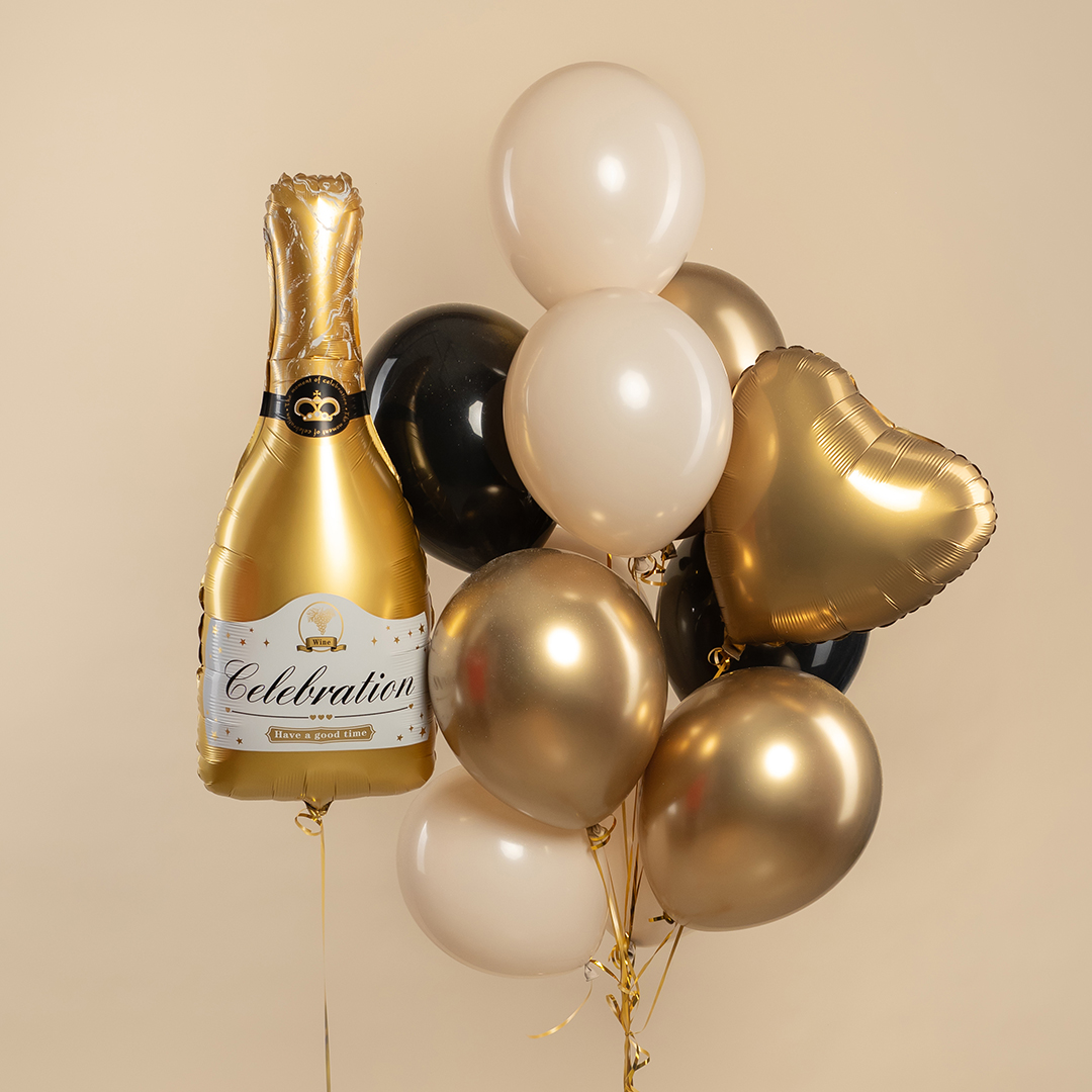 Шар (37''/94 см) Фигура, Бутылка Шампанское, Золото, 1 шт.