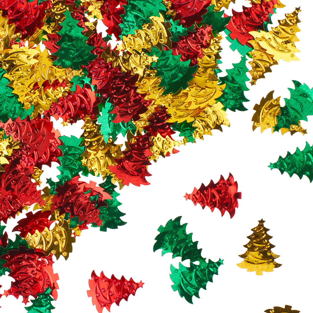 Конфетти Елочки, Зеленый/Красный/Золото, 2,5 см, 15 г.