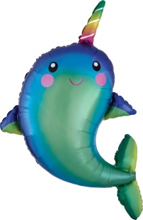 Шар с клапаном (16''/41 см) Мини-фигура, Сказочный нарвал, 5 шт. в уп. (цв.этик.)