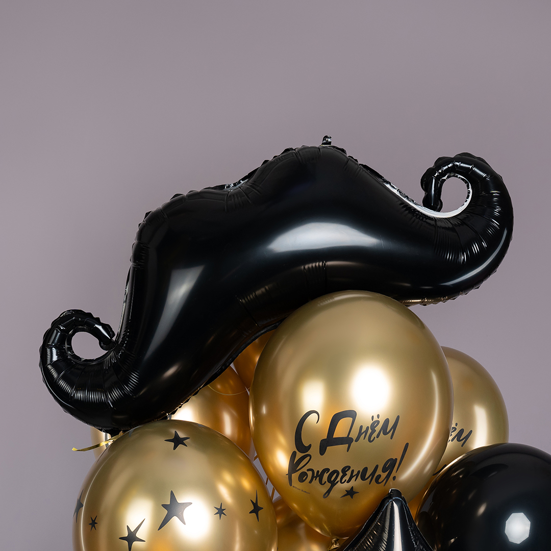 Шар (35''/89 см) Фигура, Усы, Черный, 1 шт. в уп.