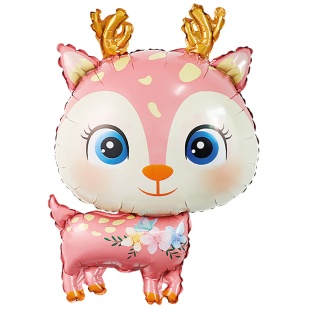 Шар с клапаном (15''/38 см) Мини-фигура, Олененок, Розовый, 5 шт. в уп. (цв.этик.)