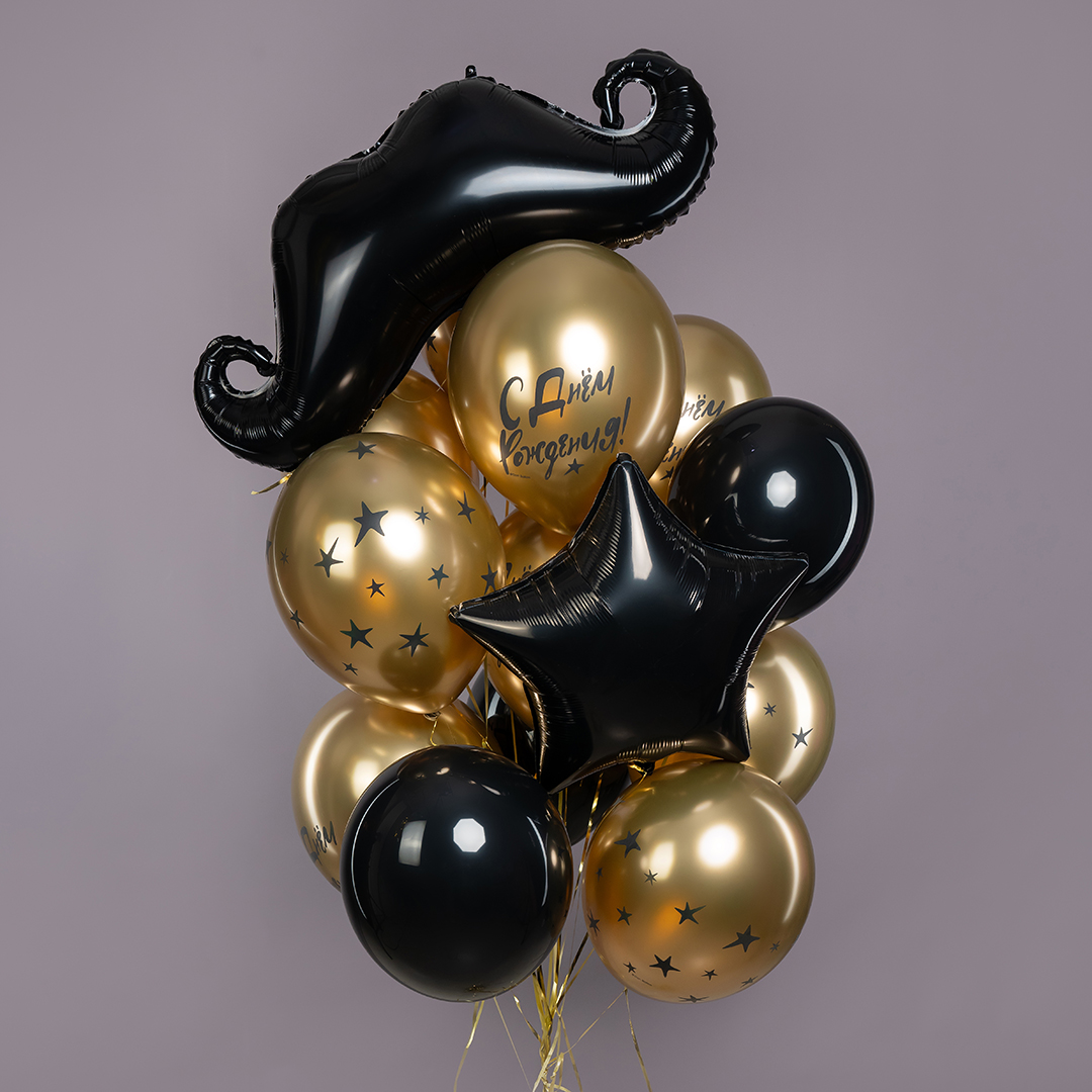 Шар (35''/89 см) Фигура, Усы, Черный, 1 шт. в уп.