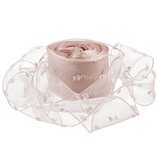 Лента декоративная (4 см*9,14 м) Воздушные точки, Пыльная роза, 1 шт.