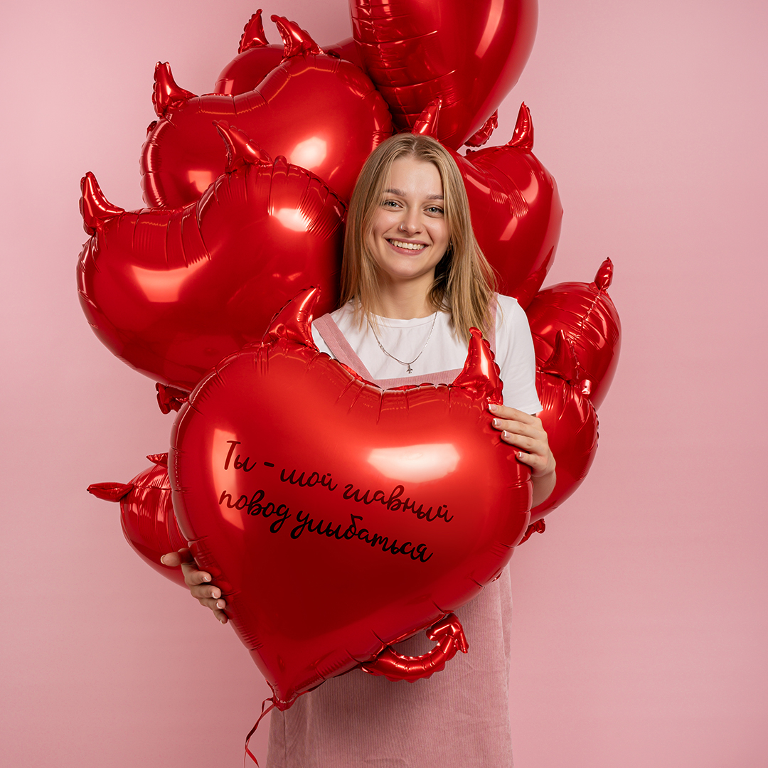 Шар (30''/76 см) Сердце, Чертенок, Красный, 1 шт. в уп.