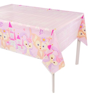 Скатерть одноразовая, Лисенок с цветком, Розовый/Сиреневый, 137*183 см, 1 шт.