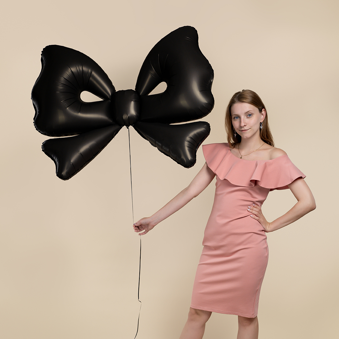 Шар (50''/127 см) Фигура, Бант, Черный, Сатин, 1 шт.