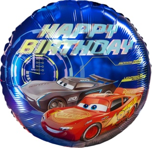 Шар (18''/46 см) Круг, Гоночные машинки, Happy Birthday, 1 шт. в уп. (цв.этик.)