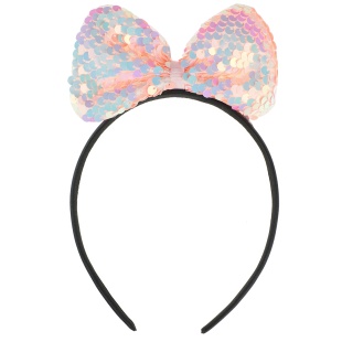 Ободок, Прелестный бант, с пайетками, Розовый перламутр, 1 шт. 