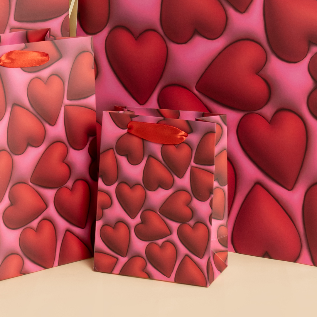 Пакет подарочный, 210гр, Объемные сердца, 32*26*12 см, 1 шт.