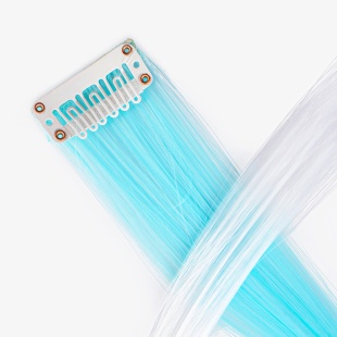 Цветная прядь для волос, Двухцветная, на заколке, 5,5 гр., Голубой/Белый, 50*3,3 см, 1 шт. 