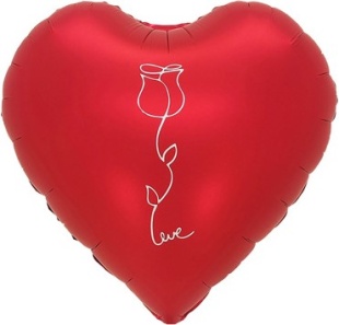 Шар (18''/46 см) Сердце, Роза, Красный, Сатин, 1 шт. в уп. (цв.этик.)