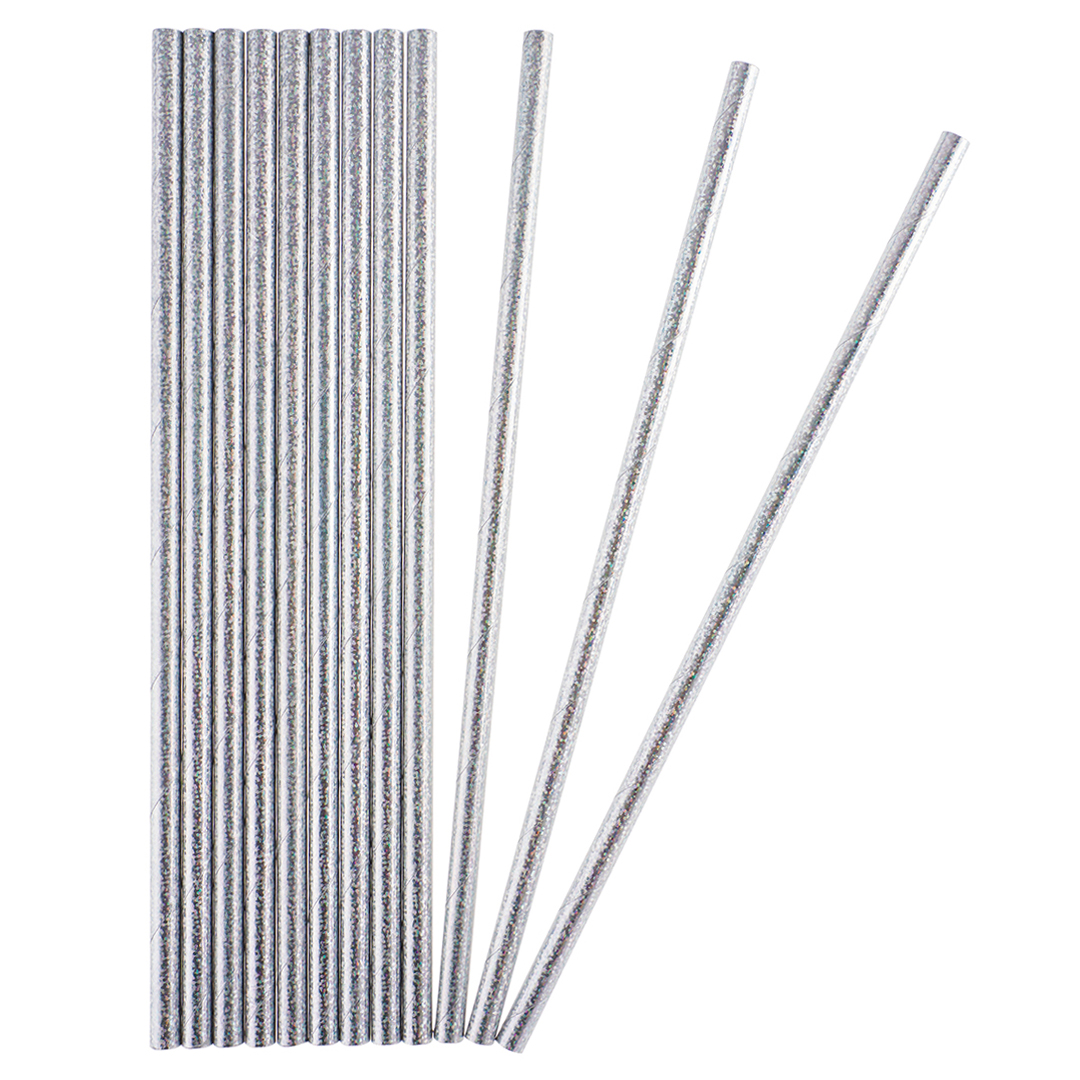 Трубочки для коктейлей, Искрящееся серебро, Голография, 12 шт. в упак. 