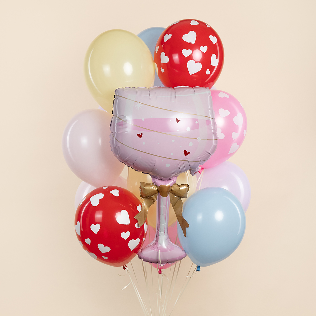 Шар (35''/89 см) Фигура, Бокал, Золотой бант, Розовый, 1 шт.