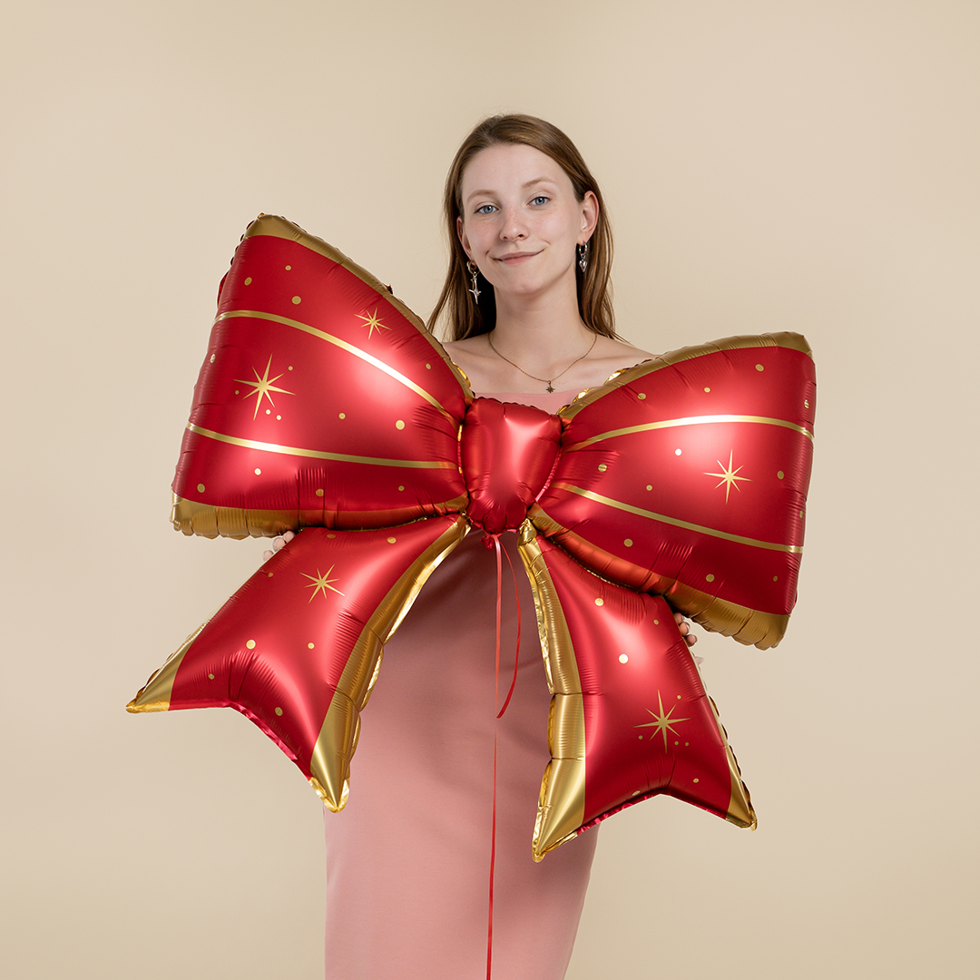 Шар (39''/99 см) Фигура, Бант, Красный/Золото, 1 шт.