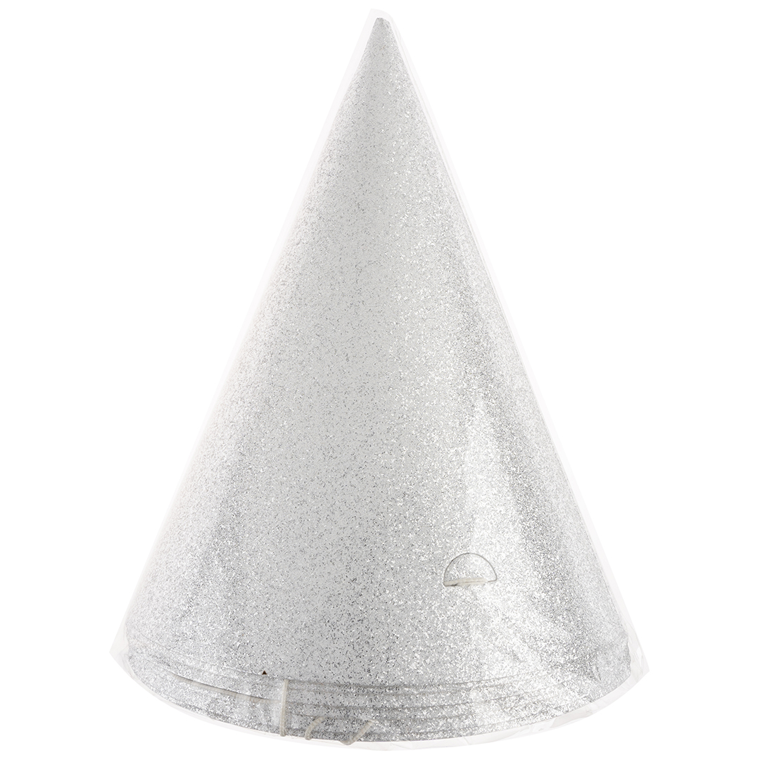 Колпаки, Серебро, с блестками, 16 см, 6 шт. в упак. 