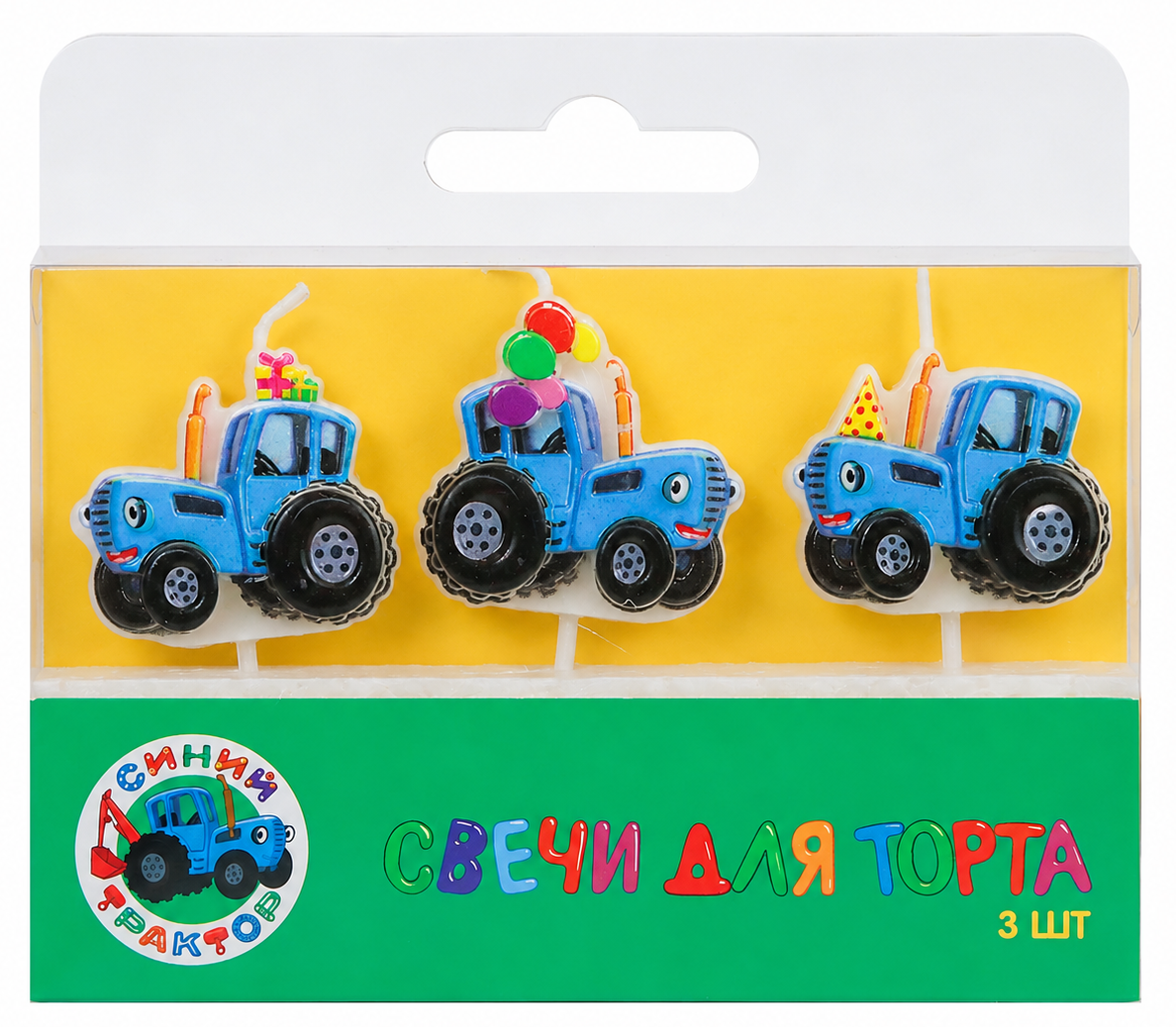 Свечи Фигура, Синий трактор, 3*4 + 4 см, 3 шт. с держат.