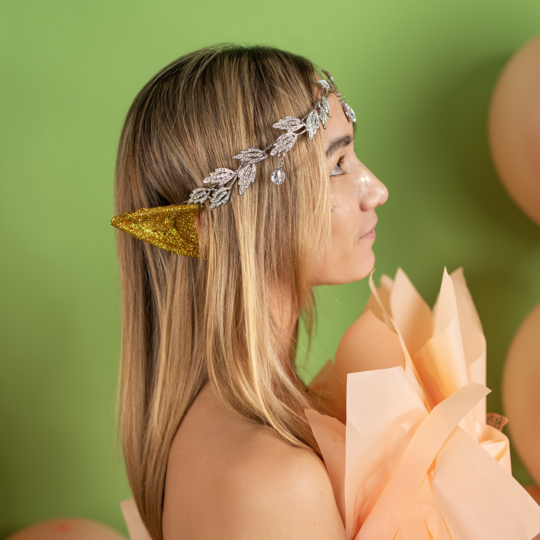 Уши эльфа, длинные, с глиттером, Золото, 12 см, 1 шт. 