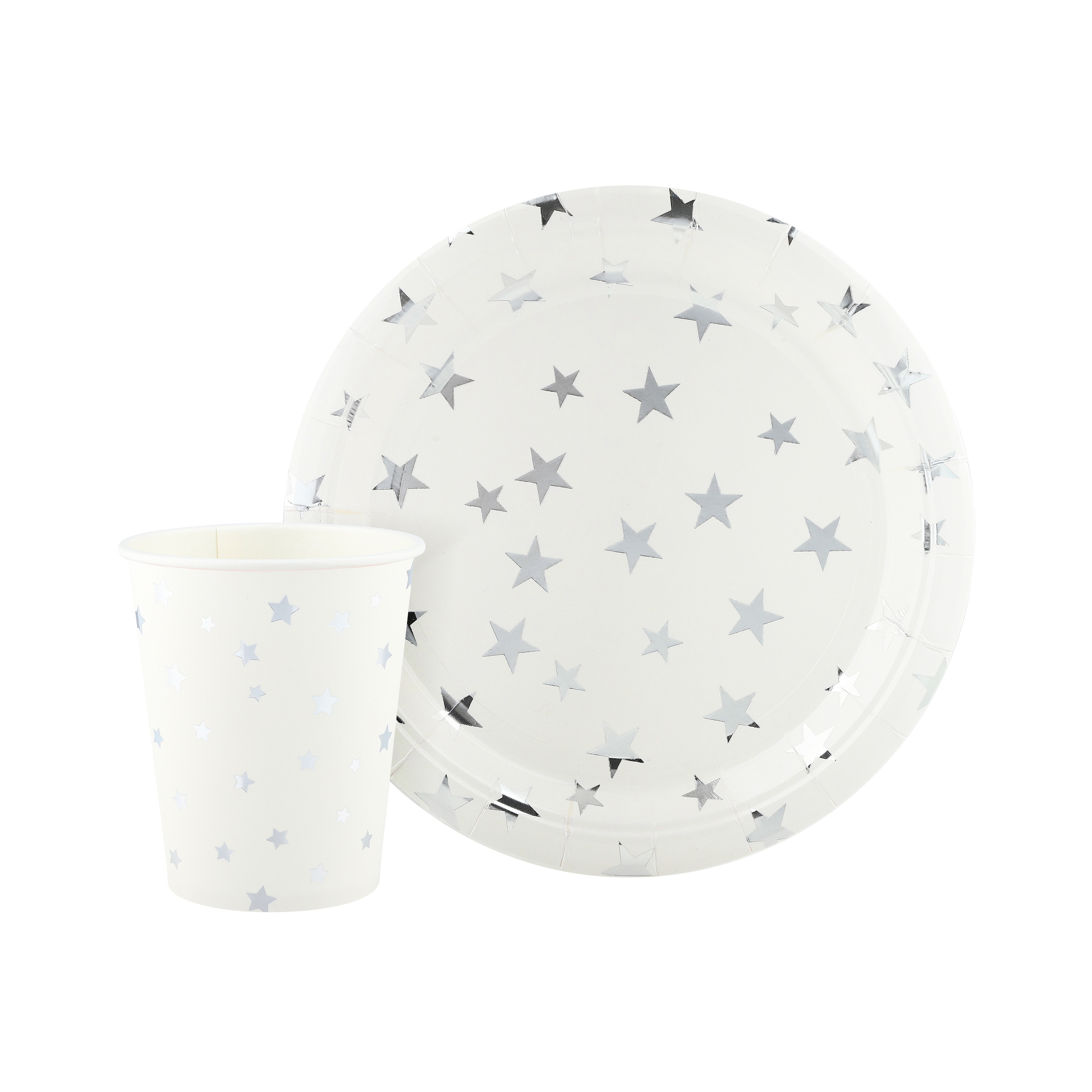 Стаканы (250 мл) Серебристые звезды, Белый/Серебро, Металлик, 6 шт.