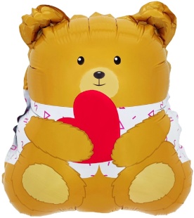 Шар с клапаном (15''/38 см) Мини-фигура, Мишка с сердцем, 5 шт. в уп. (цв.этик.)