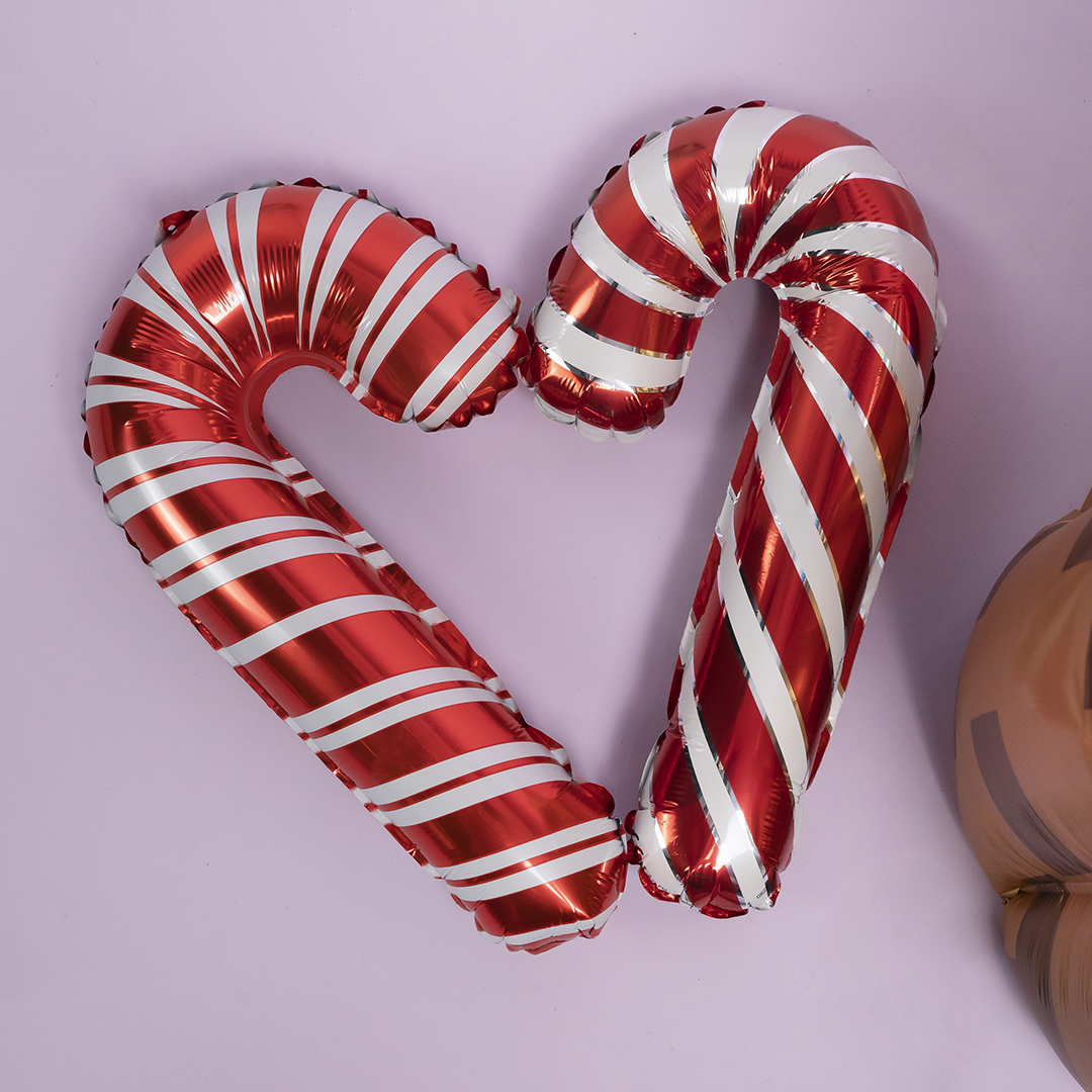 Шар (12''/30 см) Мини-фигура, Леденец трость, Красный, 1 шт.