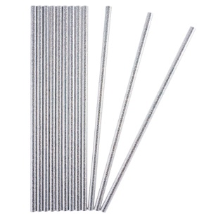 Трубочки для коктейлей, Искрящееся серебро, Голография, 12 шт. в упак. 