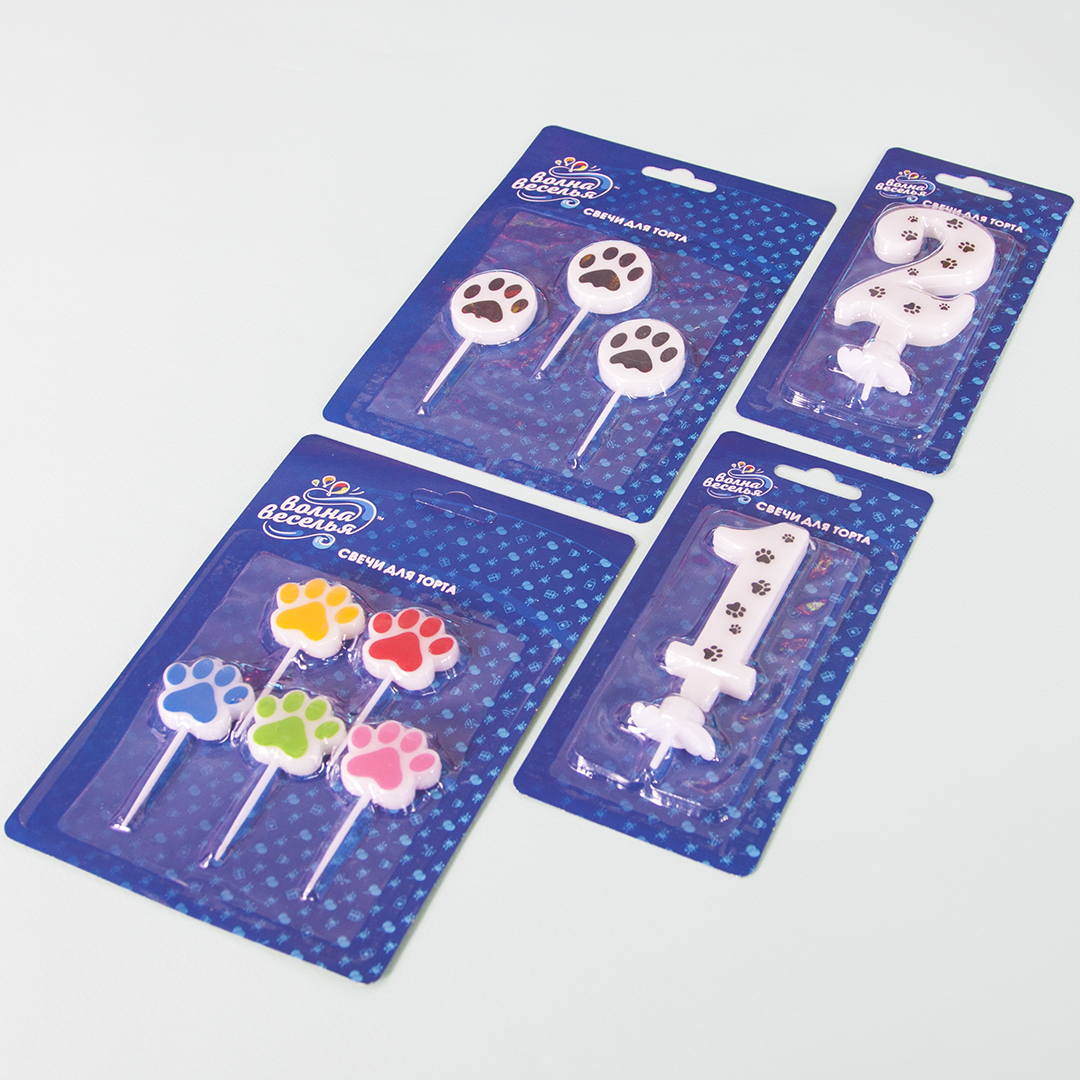 Свечи Фигура, Лапки, 3,5 см, 3 шт. с держат.