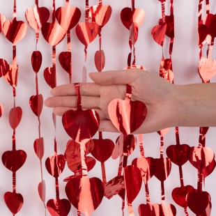 Занавес Сердце, Красный, Металлик, 100*200 см, 1 шт.