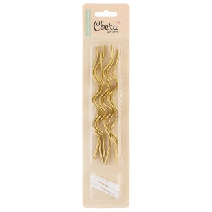 Свечи Коктейльные, Тонкие спирали, Золото, Металлик, 0,3*14,5 см, 6 шт. с держат.