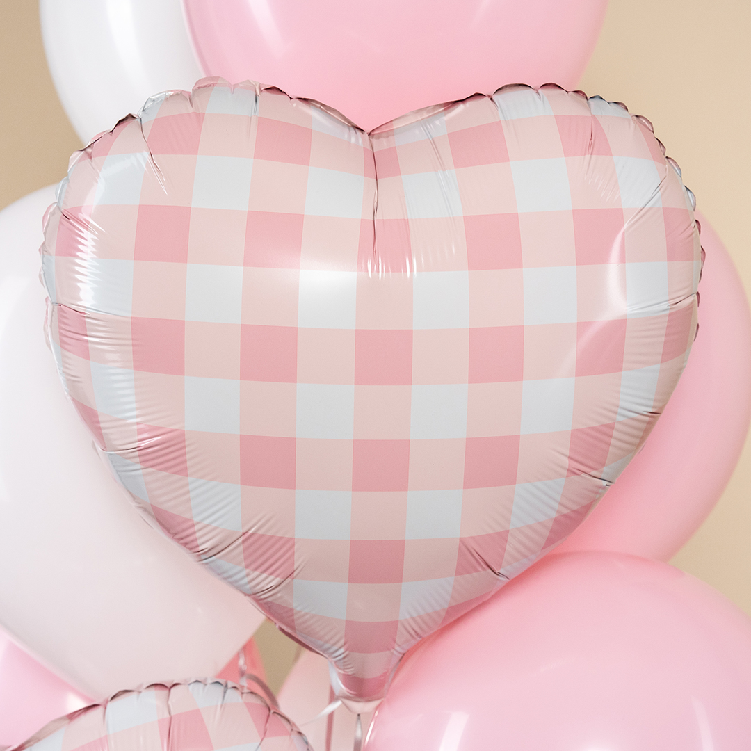 Шар (18''/46 см) Сердце, Клетка Виши, Розовый, 1 шт.