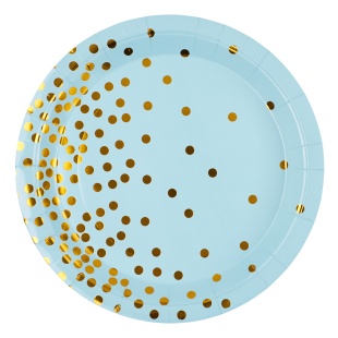 Тарелки (9''/23 см) Конфетти, Светло-голубой/Золото, Металлик, 6 шт.