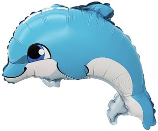 Шар с клапаном (13''/33 см) Мини-фигура, Маленький дельфин, 5 шт. в уп. (цв.этик.)