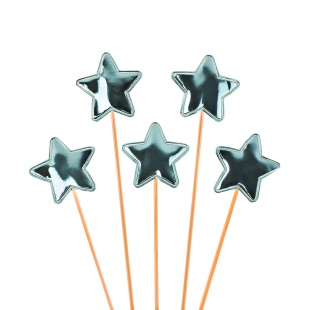 Пики Топперы, Звезда, Голубой, Металлик, 12 см, 5 шт.