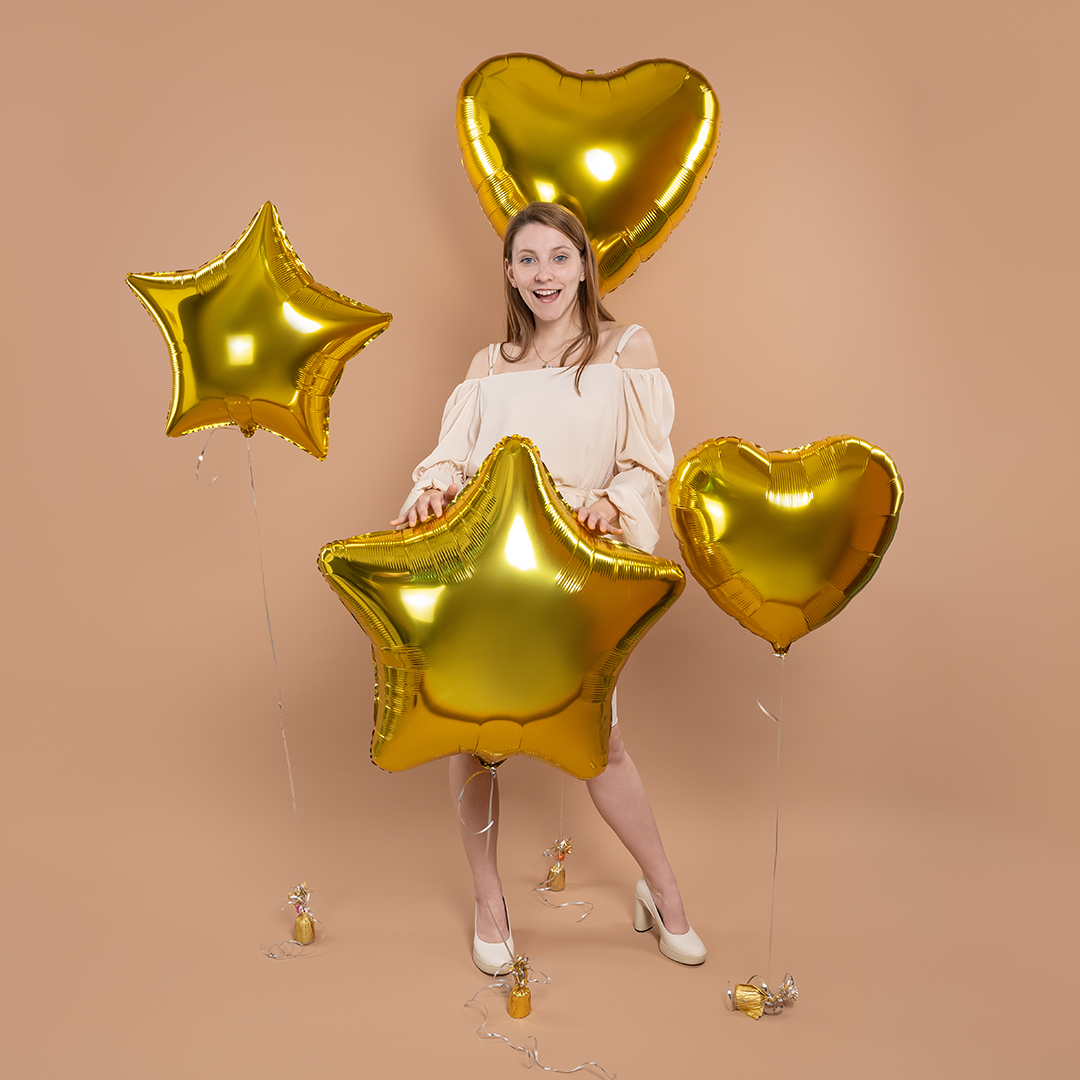 Шар (32''/81 см) Звезда, Золото, Металлик, 1 шт.