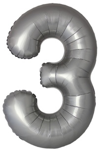 Шар (40''/102 см) Цифра, 3 Slim, Лунное Серебро, Матовый, 1 шт.